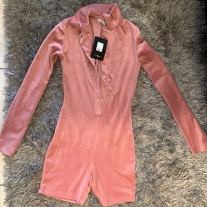 XS Velour Romper - Pink